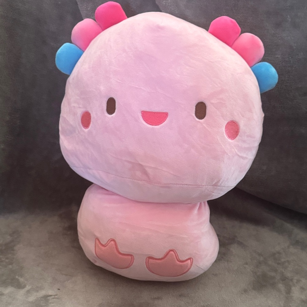 Pink Axolotl Plush Toy with Blue & Hot Pink Fins